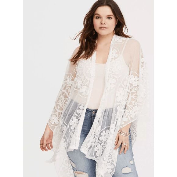 Torrid Ivory Lace Ruana Boho Crochet Sheer Kimono One Size - Picture 10 of 12
